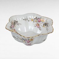 Vintage German Porcelain Serving Bowl, Floral Design, Gold Rim, 8 Inches Wide, White with Pink and Yellow Roses