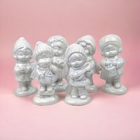 Set of 6 Vintage Ceramic Caroler Figurines, Hand-Painted, Blue Tint, 5.5 Inches Tall, Christmas Decor