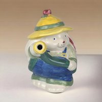 Treasure Craft Bunny with Hose Teapot, Handcrafted, Chip on Hat