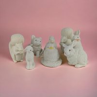 Vintage Dept 56 Annual Animal Bisque Figurines, Lot of 8, Cat, Duck, Rabbit, Squirrel