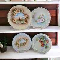 Susan Johnson Plates, Set of 4, Hand Painted, Vintage 1971, Floral, Fruit, Landscape, Wall Decor, Collectible Plates