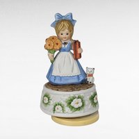 Vintage Spring Music Boxes & Bluebird Figurine | Porcelain Girl with Cat, Bisque Birds, Ceramic Bluebird | Decorative Collectibles