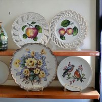 Vintage Decorative Plate Collection | Reticulated Fruit Plates, Bluebird Plate, Floral Plate with Gilded Edge | Wall Decor