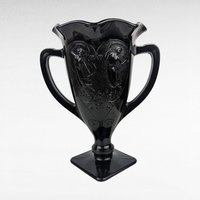 Vintage Black Amethyst Trophy Vase | Dancing Nymphs Vase | Art Deco Glassware | L.E. Smith Glass | Unique Home Decor