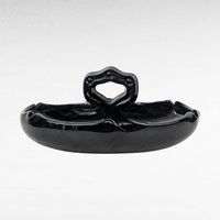 Vintage Black Glass Trinket Dish with Handle | Art Deco Dish | Vanity Tray | Candy Dish | Centerpiece Dish