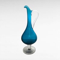 Vintage Blue Art Glass Decanter Set, 4 Cordial Glasses, 12 Inches Tall, Mid-Century Modern Barware, Cobalt Blue Glassware