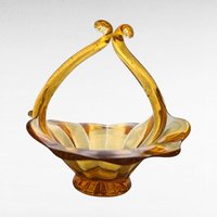 Vintage Amber Art Glass Basket | Hand Blown Glass Candy Dish | Mid Century Modern Decor