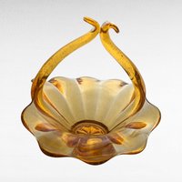 Vintage Amber Art Glass Basket | Hand Blown Glass Candy Dish | Mid Century Modern Decor