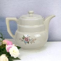 Vintage Hall China "Rambling Rose" Coffee Pot | Drip-O-lator Coffee Pot | Cream with Floral Pattern | Kitchen Decor | Mid-Century Modern