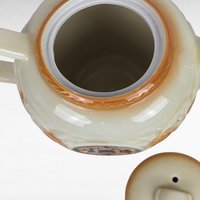 Vintage Porcelier Teapot | Brown Medallion & Sunflower Design | Cream Ceramic with Orange Accents |  Collectible Teapot