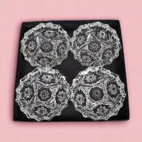 Vintage Anchor Hocking Prescut Ashtrays | Set of 4 | Early American Pattern | Glass Ashtrays | Mid-Century Modern |  Original Box