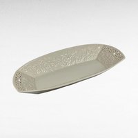 Lenox Jasmine Serving Tray | Large Oblong Platter | Cream Ceramic with Reticulated Design | Vintage Servingware | Home Decor