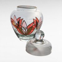 Lotus Art Glass Jar, Lidded Glass Jar, Hand-Painted Glass Jar, Floral Glass Jar, Vintage Glassware, Home Decor