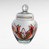 Lotus Art Glass Jar, Lidded Glass Jar, Hand-Painted Glass Jar, Floral Glass Jar, Vintage Glassware, Home Decor