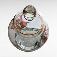 Lotus Art Glass Jar, Lidded Glass Jar, Hand-Painted Glass Jar, Floral Glass Jar, Vintage Glassware, Home Decor
