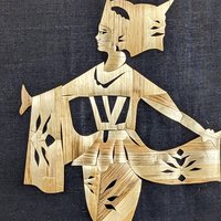 Vintage Asian Straw Art, Man and Woman Dancing,  Wall Decor, Boho Decor, Handmade Art, 11.5 x 15 Inches, Unframed