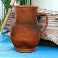 Vintage Handmade Stoneware Pitcher, Rustic Home Decor, Brown Pottery, 7.5 Inches, Country Farmhouse Style