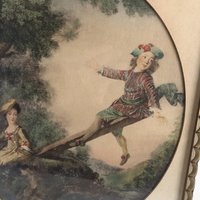 Pair of 1940s Framed Nicolas Lancret Prints, Rococo Art, "The Seesaw" & "Dropping the Hankie," Vintage Wall Decor, French Art Prints