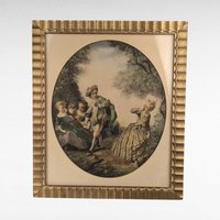 Pair of 1940s Framed Nicolas Lancret Prints, Rococo Art, "The Seesaw" & "Dropping the Hankie," Vintage Wall Decor, French Art Prints