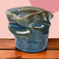 Handmade Blue Pottery Vase, Asymmetrical Ceramic Vase, Studio Pottery, Art Vase, Home Decor, Signed Pottery