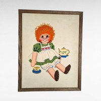 Vintage Carrot Top Boy and Girl Needlepoint, Framed Needlepoint Wall Art, Children's Decor, Nursery Decor, 19x15 Inches