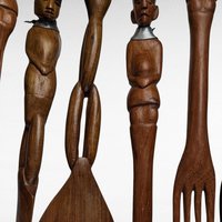 Hand Carved Tribal Wooden Utensils, African Art, Decorative Utensils, Wall Decor, Set of 6