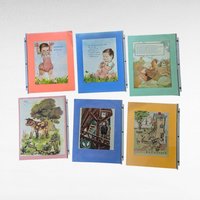 Vintage Nursery Rhyme Wall Decor, Set of 6 Double-Sided Pages, Children's Room Art, Play with Me, Mother Goose, Hey Diddle Diddle