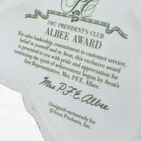 1987 Avon Presidents Club Mrs. Albee Award Figurine, Vintage Avon Collectible, Woman with Umbrella, Sales Achievement Award