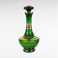 Vintage Borske Sklo Green and Gold Decanter, Bohemian Glass, Czech Glass, Liquor Decanter,  Barware, Mid-Century Modern, Home Decor