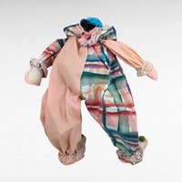 Vintage Handmade Wood Block Clown Doll, Plaid and Pink Outfit, Collectible Toy, Unique Gift