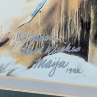 Vintage Signed Maija "Silent Partners" Framed Print, Native American Art, Wolf, Wall Decor, Collectible, 12x9.75 Inches