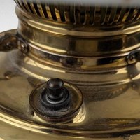 Antique Brass Hurricane Lamp, 21" Electric Lamp, Converted Oil Lamp, Vintage Home Decor, Victorian Lighting, Floral Shade