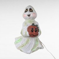 Vintage Holland Mold Ceramic Ghost Light, Halloween Decor, Jack O'Lantern, Ghost with Pumpkin, Collectible Figurine