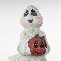 Vintage Holland Mold Ceramic Ghost Light, Halloween Decor, Jack O'Lantern, Ghost with Pumpkin, Collectible Figurine