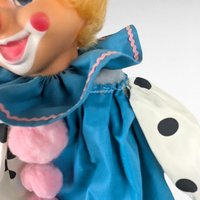 Vintage Handmade Clown Shelf Sitter, Polka Dot Clown Doll, Whimsical Decor, Collectible Clown, Unique Gift