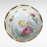 P.K. Silesia Porcelain Bowl | Floral Decor | Gold Trim | Serving Bowl | 9 3/4 Inch Wide