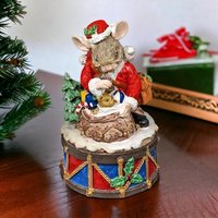 Vintage Resin Christmas Mouse Music Box | Musical Figurine | Holiday Decor | Gift for Collector