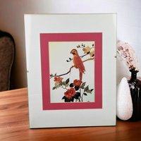 Vintage Bamboo Art Bird Wall Hanging | Asian Inspired Decor | Framed Bird and Flower Art