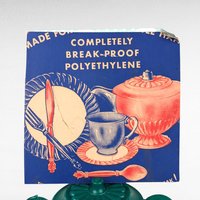 Vintage Polyethylene Child's Tea Set, Green and White, 1950s Play Dishes, Unbreakable, Retro Toy