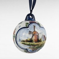 Vintage Ceramic Windmill Christmas Ornament | Dutch Windmill | Hand-Painted | Holland | Blue and White