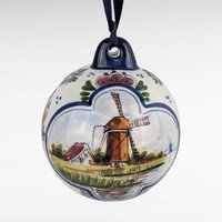 Vintage Ceramic Windmill Christmas Ornament | Dutch Windmill | Hand-Painted | Holland | Blue and White