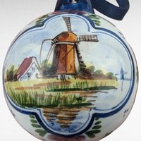 Vintage Ceramic Windmill Christmas Ornament | Dutch Windmill | Hand-Painted | Holland | Blue and White