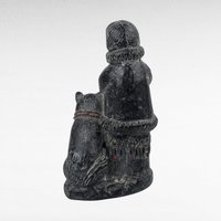 Vintage Original Wolf Stone and Marble Sculpture | Inuit Art | Eskimo with Dog | Hand-Carved | Arctic Decor