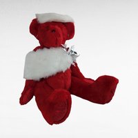 1993 Johnson Creations Red Teddy Bear | Christmas Bear | White Faux Fur Hat and Scarf | Plush Bear | Collectible