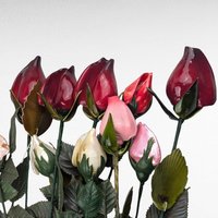 Vintage Artificial Rose Bunch - Mid Century Modern - Glossy Red Pink White Roses - Faux Floral Decor - Home Decor