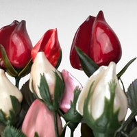 Vintage Artificial Rose Bunch - Mid Century Modern - Glossy Red Pink White Roses - Faux Floral Decor - Home Decor