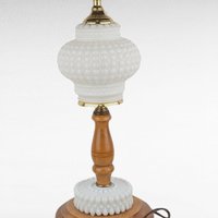 Vintage Milk Glass & Wood Lamp - Hobnail Milk Glass Lamp - Mid-Century Modern Lighting -  Table Lamp - Bedroom Decor
