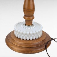 Vintage Milk Glass & Wood Lamp - Hobnail Milk Glass Lamp - Mid-Century Modern Lighting -  Table Lamp - Bedroom Decor