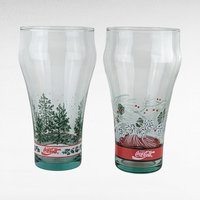 Set of 4 Coca-Cola Christmas Glasses - Pine Cone and Tree Design - Vintage Holiday Decor - Collectible Coke Glasses