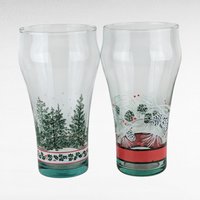 Set of 4 Coca-Cola Christmas Glasses - Pine Cone and Tree Design - Vintage Holiday Decor - Collectible Coke Glasses